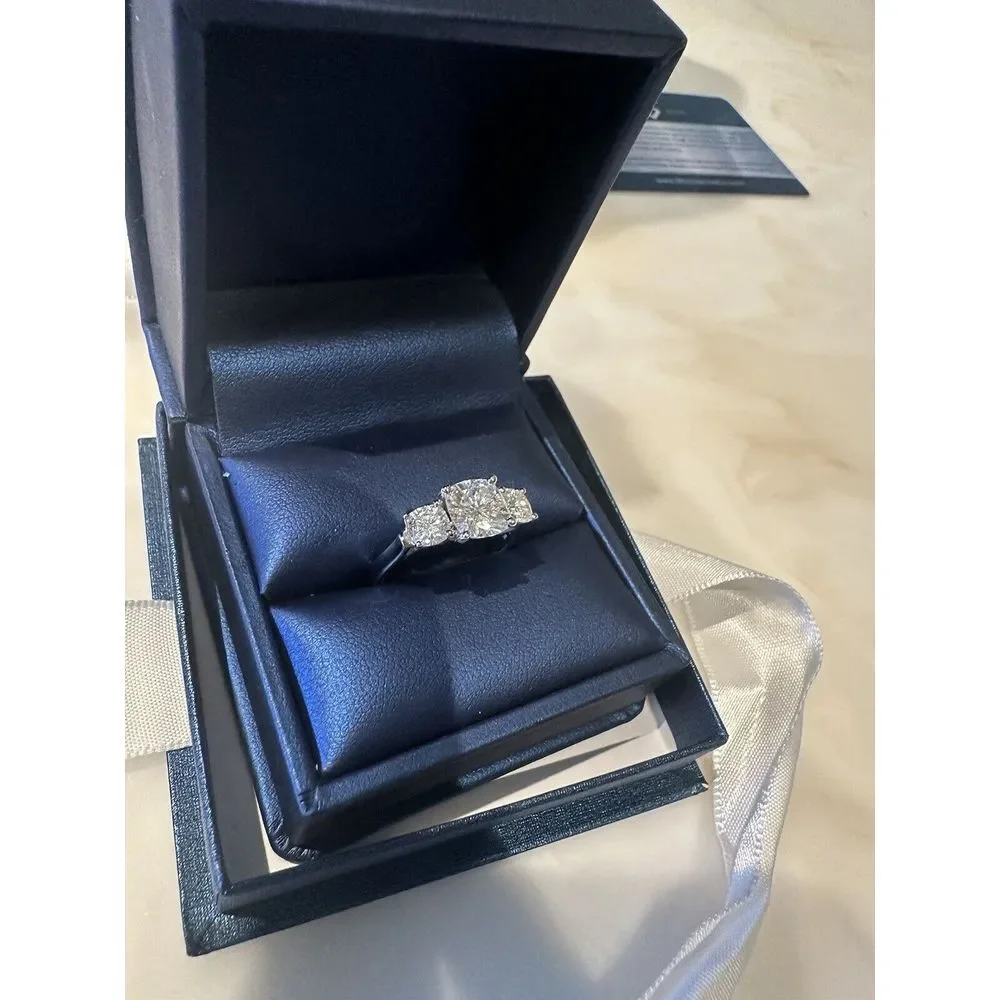 Moissanite Co. 1.8 CaratCushion Trellis Three-Stone Engagement Ring Size 7 $1355